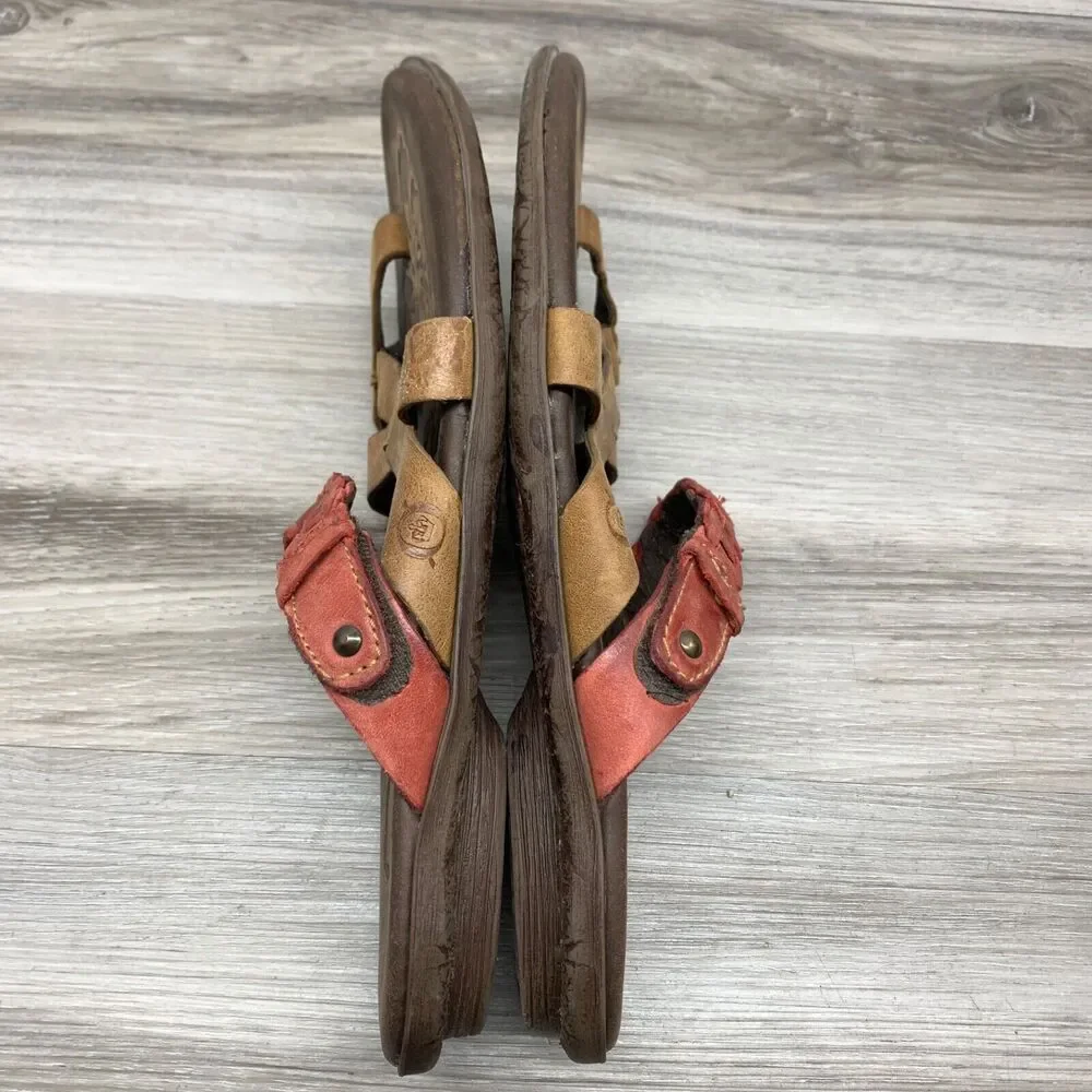 Born Makai Women's Slides Sandals US Size 9 Camel/Brick Leather Red Woven D28116